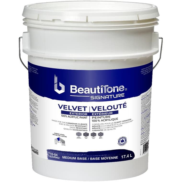 Exterior Acrylic Latex Velvet Paint - Medium Base, 17.4 L