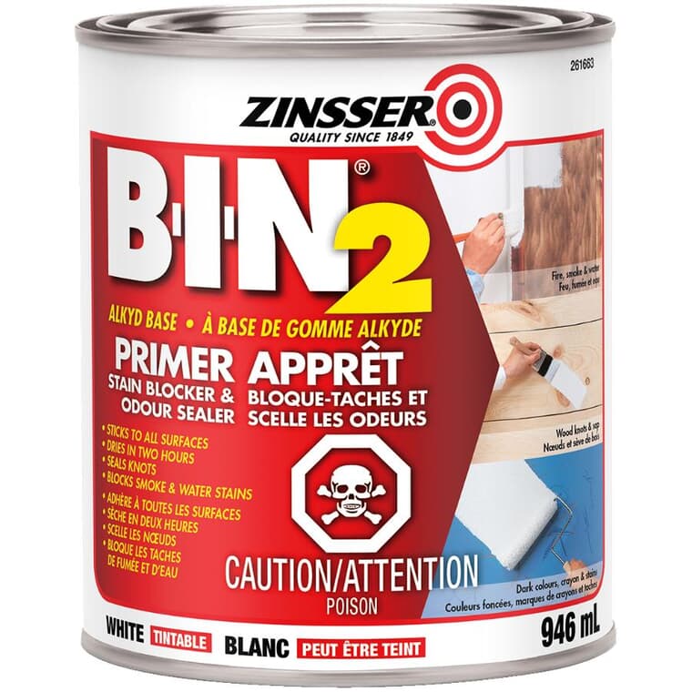 BIN2 Stain Blocker Alkyd Primer-Sealer - White, 946 ml