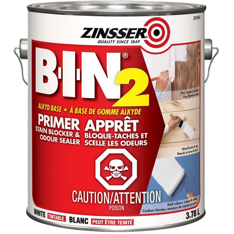 BIN2 Stain Blocker Alkyd Primer-Sealer - White, 3.78 L