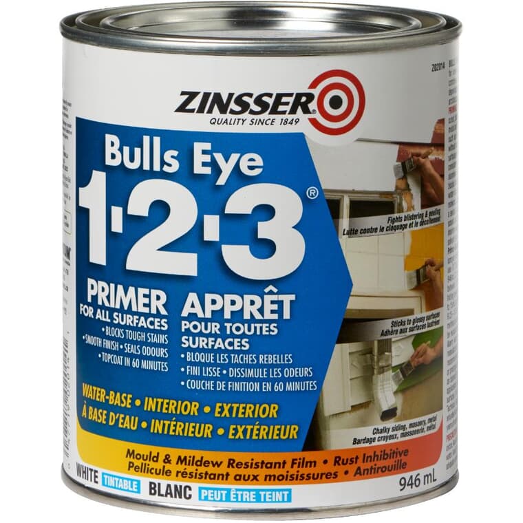Bulls Eye 1-2-3 Latex Primer-Sealer - White, 946 ml