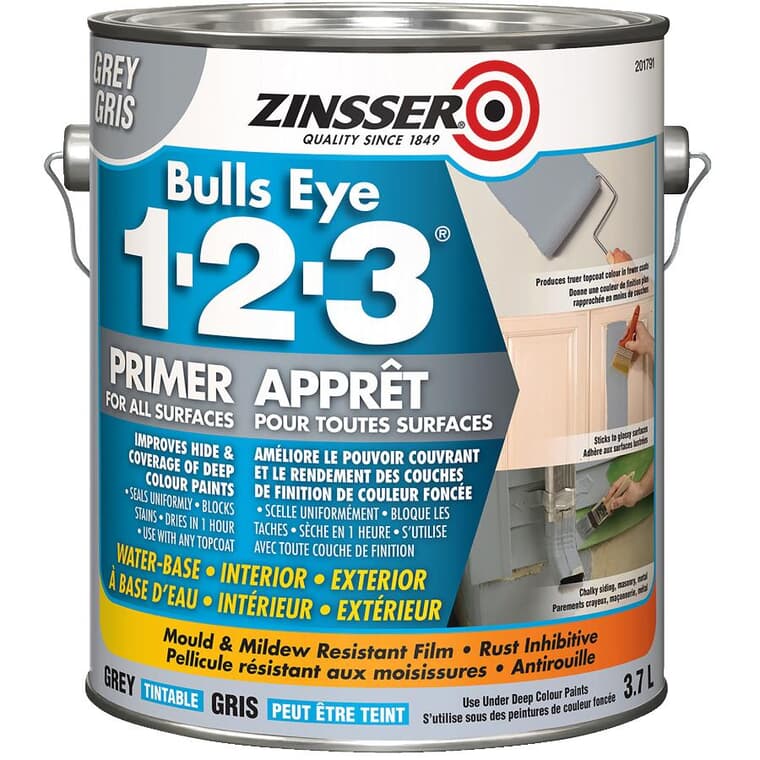 Bulls Eye 1-2-3 Latex Primer-Sealer - Grey, 3.7 L