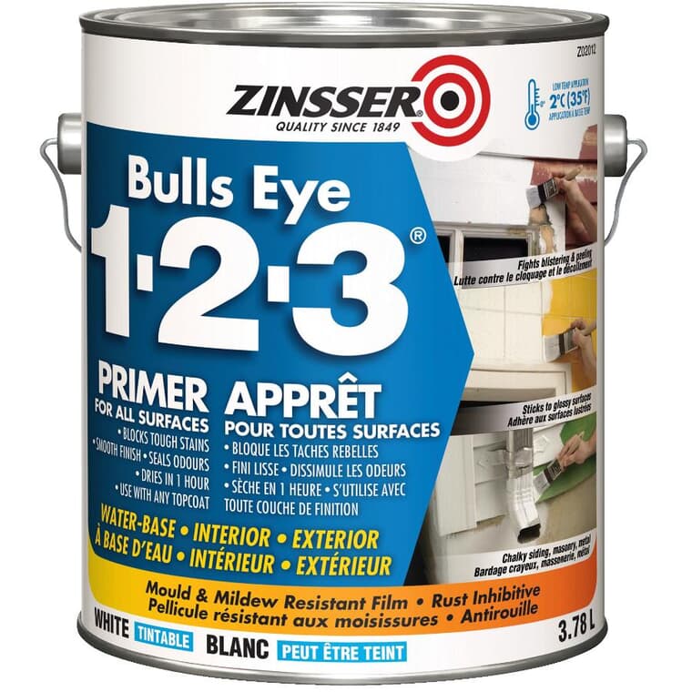 Bulls Eye 1-2-3 Latex Primer-Sealer - White, 3.78 L