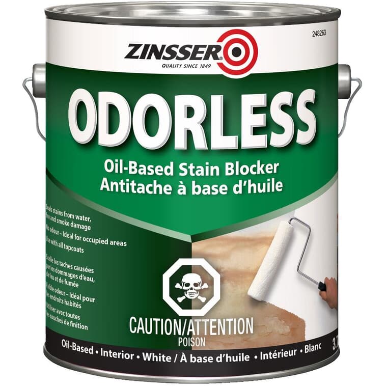Odorless Oil-Based Stain Blocker Alkyd Primer - White, 3.7 L