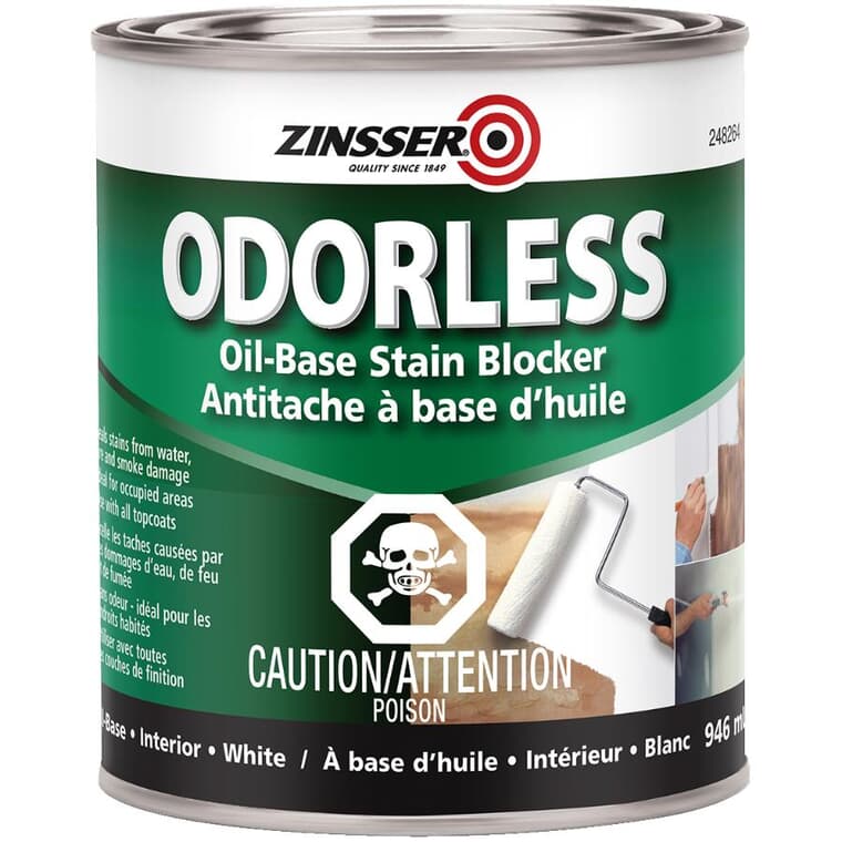 Odorless Oil-Based Stain Blocker Alkyd Primer - White, 946 ml