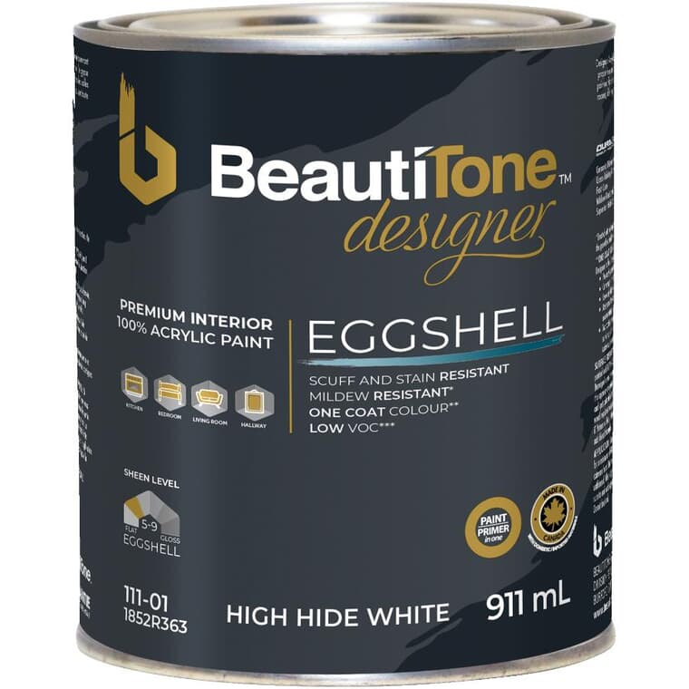 Interior Acrylic Latex Eggshell Paint & Primer - High Hide White, 911 ml