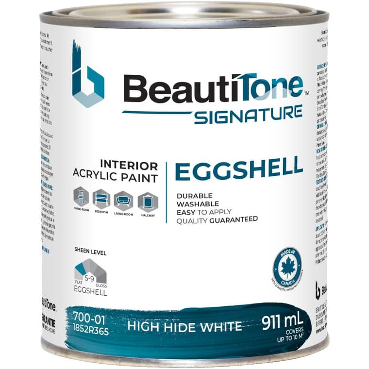 Interior Acrylic Latex Eggshell Paint - High Hide White, 911 ml