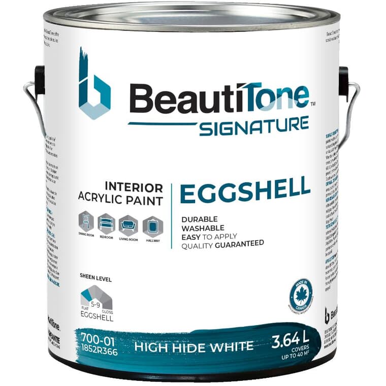 Interior Acrylic Latex Eggshell Paint - High Hide White, 3.64 L