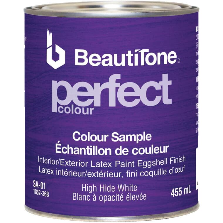 Échantillon de couleur Perfect Colour pour intérieur et extérieur latex coquille d'oeuf, blanc opacité élevée, 455 ml