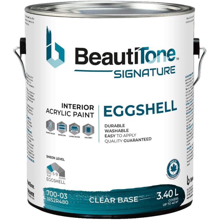 Interior Acrylic Latex Eggshell Paint - Clear Base, 3.4 L