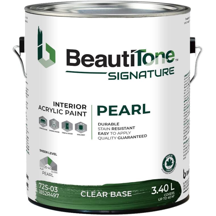 Interior Acrylic Latex Pearl Paint - Clear Base, 3.4 L