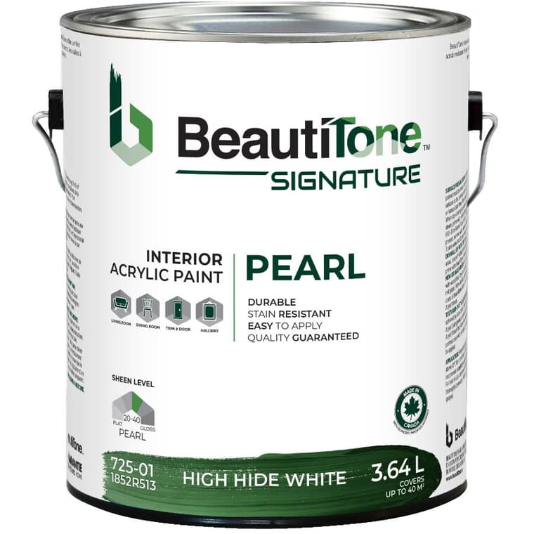 Interior Acrylic Latex Pearl Paint - High Hide White, 3.64 L