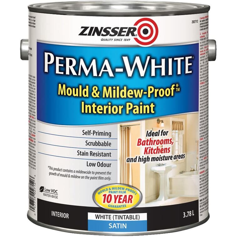 Peinture intérieure anti-moisissure Perma-White, satiné, 3,78 L