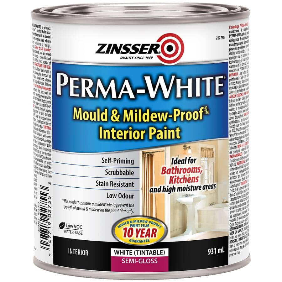 Zinsser 931mL Interior Perma White Wall and Ceiling Semi Gloss Latex Paint Home Hardware