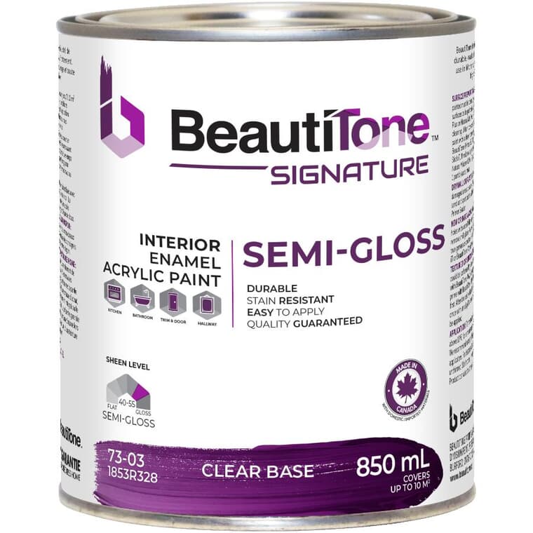 Interior Acrylic Latex Semi-Gloss Paint - Clear Base, 850 ml