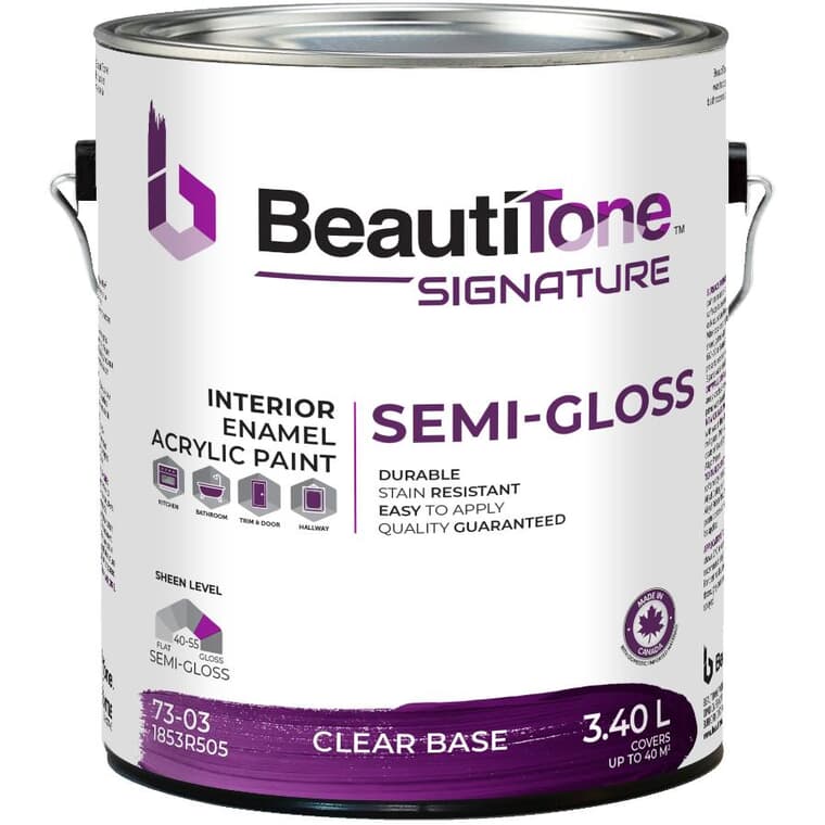 Interior Acrylic Latex Semi-Gloss Paint - Clear Base, 3.4 L