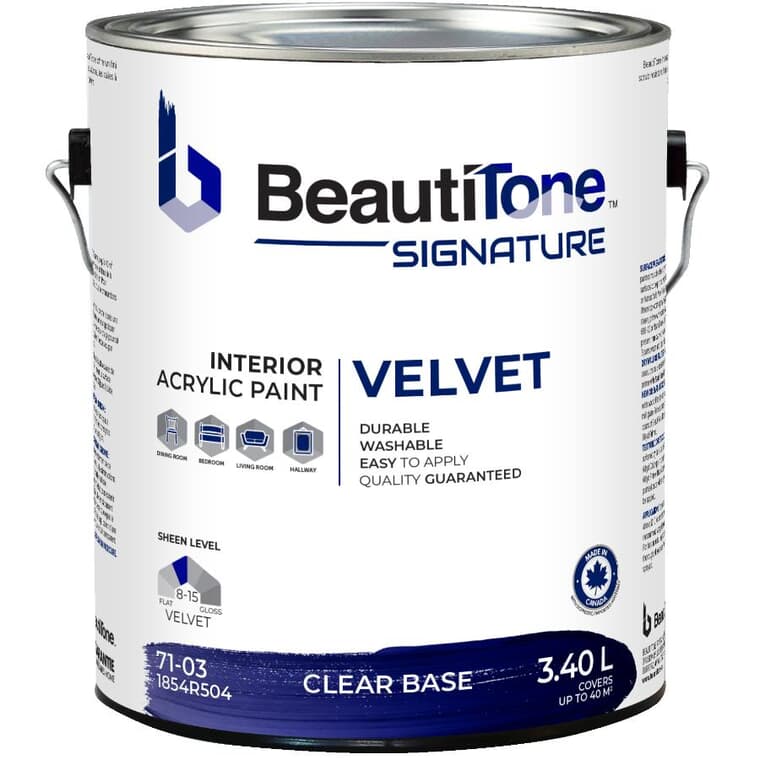 Interior Acrylic Latex Velvet Paint - Clear Base, 3.4 L