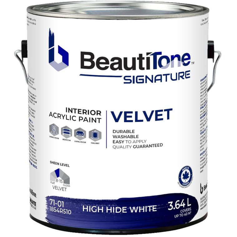 Interior Acrylic Latex Velvet Paint - High Hide White, 3.64 L