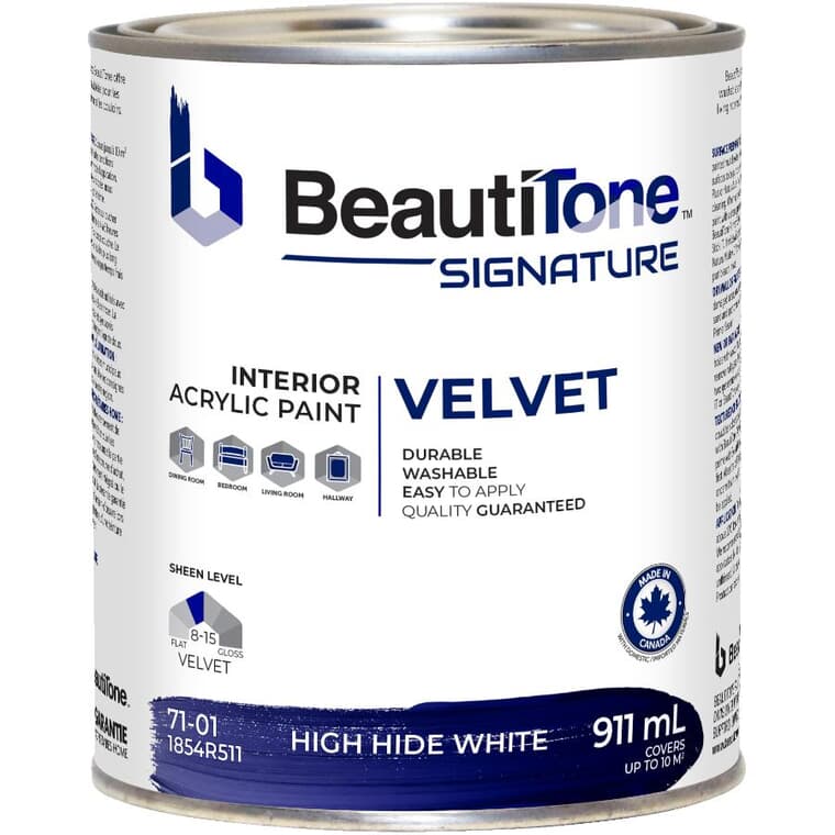Interior Acrylic Latex Velvet Paint - High Hide White, 911 ml