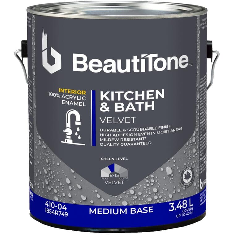 Interior Acrylic Latex Velvet Kitchen & Bath Paint - Medium Base, 3.48 L