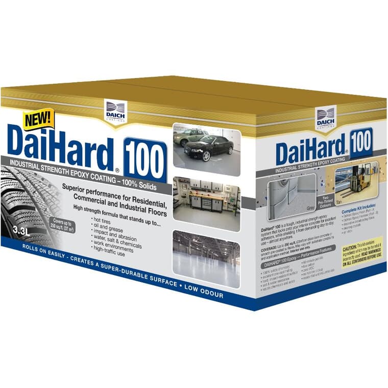 DaiHard 100 Industrial Strength Epoxy Floor Coating Kit - Grey, 3.3 L