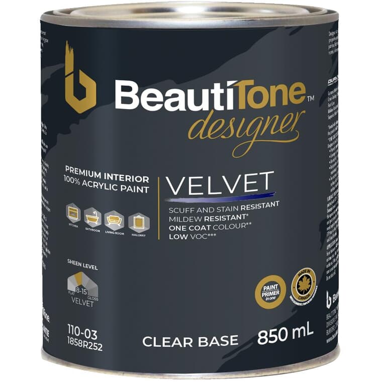 Interior Acrylic Latex Velvet Paint & Primer - Clear Base, 850 ml