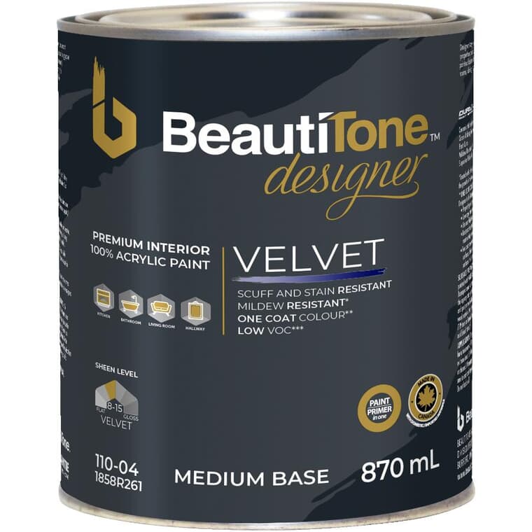 Interior Acrylic Latex Velvet Paint & Primer - Medium Base, 870 ml