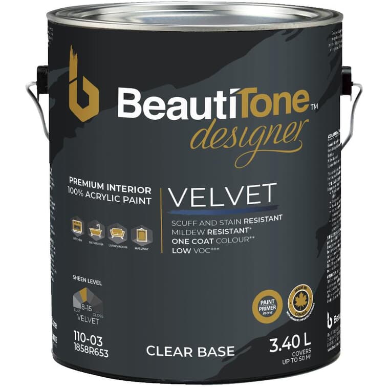 Interior Acrylic Latex Velvet Paint & Primer - Clear Base, 3.4 L