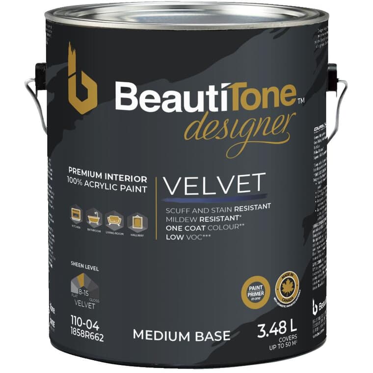 Interior Acrylic Latex Velvet Paint & Primer - Medium Base, 3.48 L