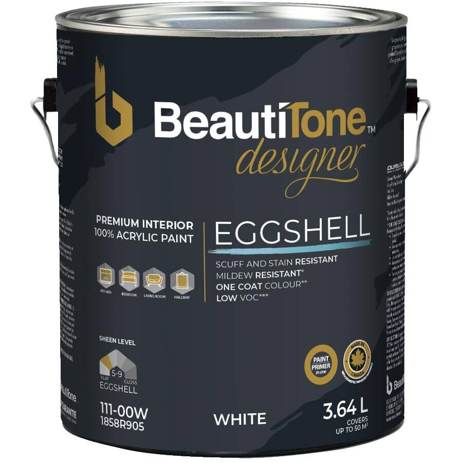 BEAUTITONE DESIGNER:Interior Acrylic Latex Eggshell Paint & Primer - White, 3.64 L