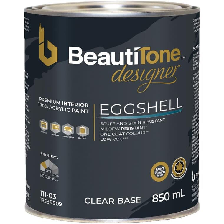 Interior Acrylic Latex Eggshell Paint & Primer - Clear Base, 850 ml