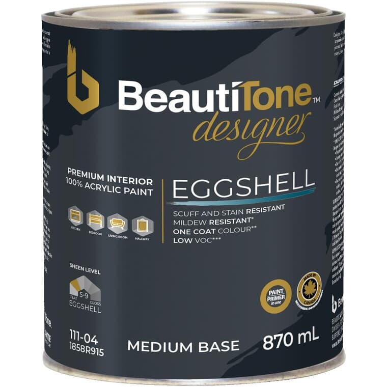 Interior Acrylic Latex Eggshell Paint & Primer - Medium Base, 870 ml
