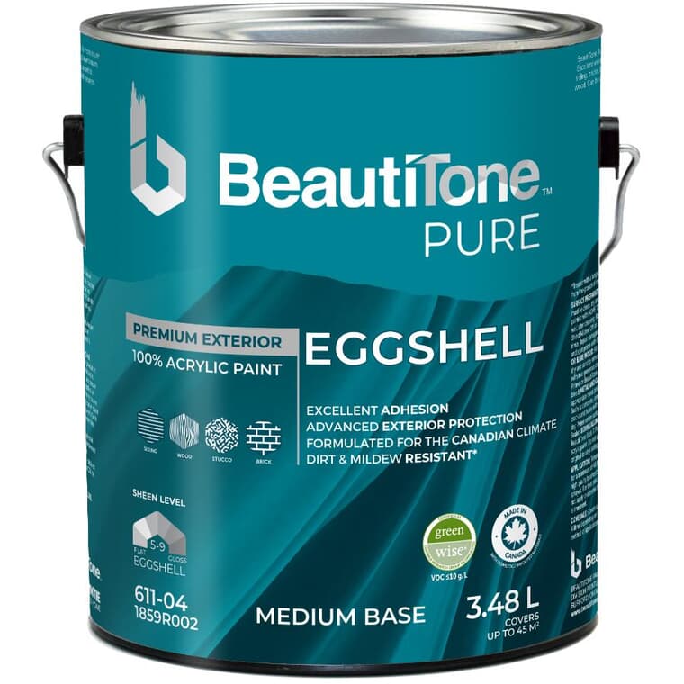 100% Acrylic Premium Exterior Eggshell Paint - Medium Base, 3.48 L