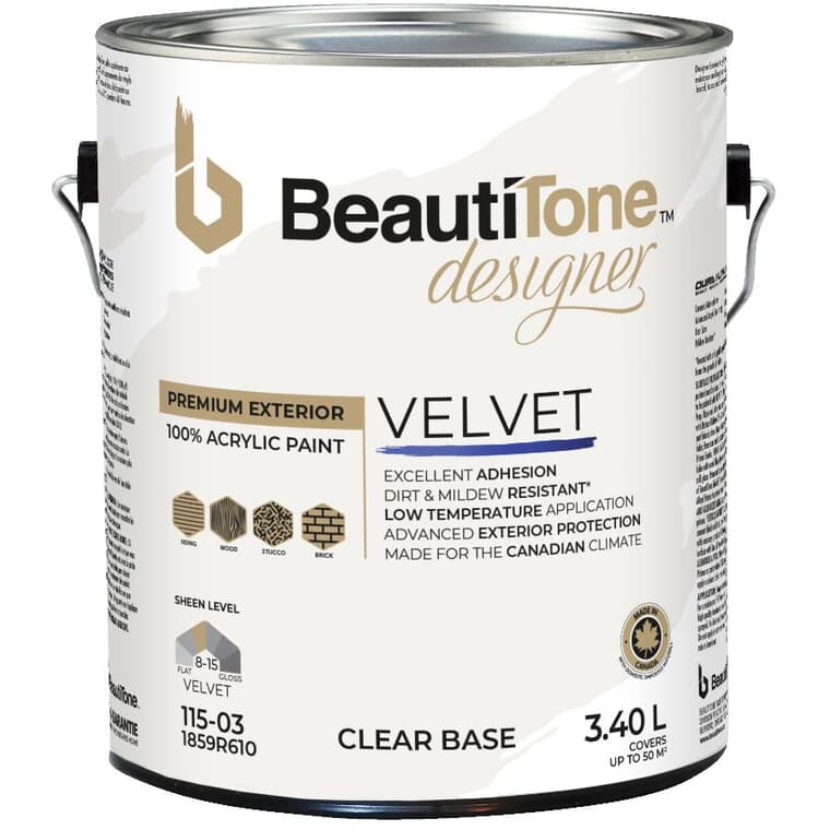 Velvet Exterior Latex Paint - Clear Base, 3.4 L