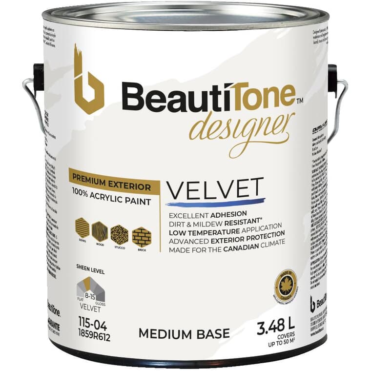 Velvet Exterior Latex Paint - Medium Base, 3.48 L