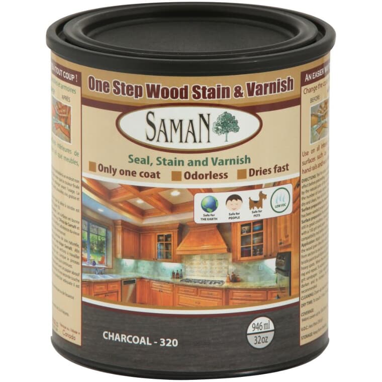 One Step Wood, Stain & Varnish Finish - Charcoal, 946 ml