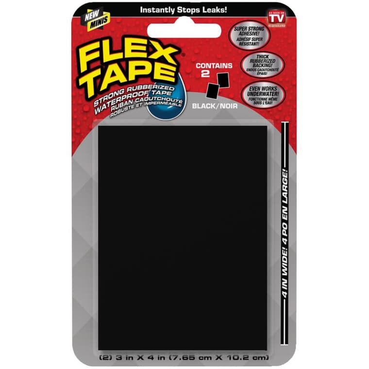 Rubberized Waterproof Tape Sheets - Black, 3" x 4", 2 Sheets
