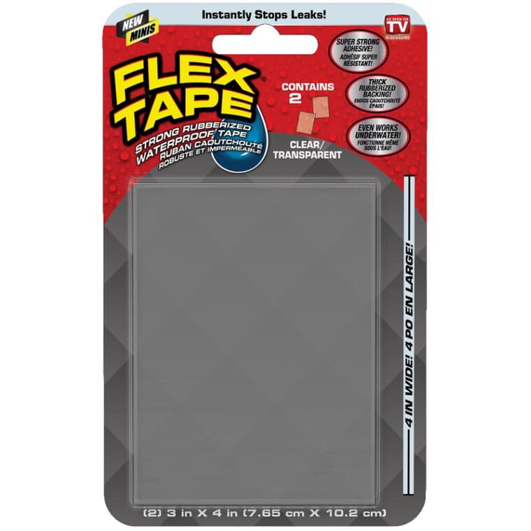 Rubberized Waterproof Tape Sheets - Clear, 3" x 4", 2 Sheets
