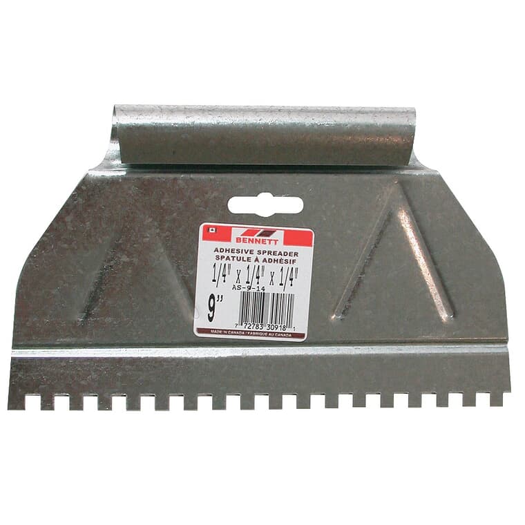 Square Notch Adhesive Spreader - Metal, 9" x 1/4"