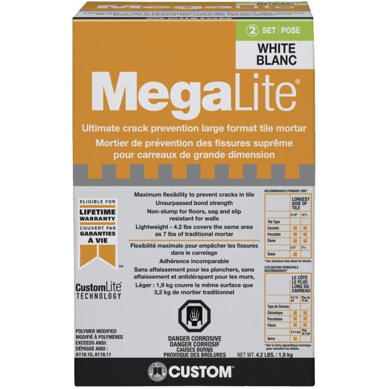 Megalite Crack Prevention Tile Mortar - White, 4.5 lb