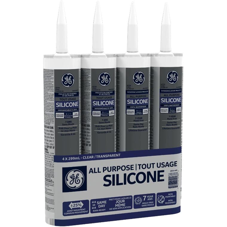 Window & Door All Purpose Silicone Sealant - Clear, 298 ml, 4 Pack