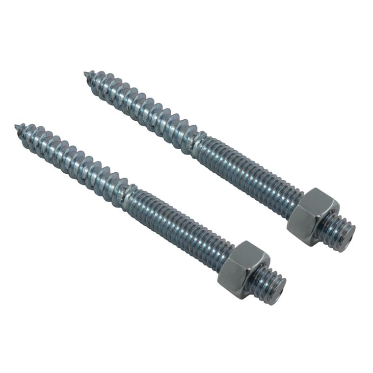 2 Pack 3/8" x 4" Zinc Plated Hanger Bolts, with Nuts