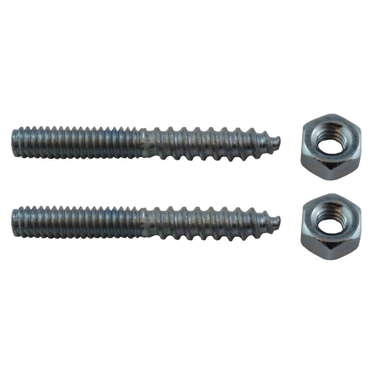 2 Pack 1/4" x 2" Zinc Plated Hanger Bolts, with Nuts