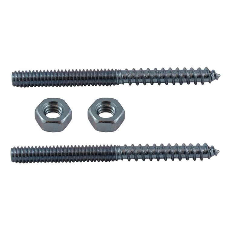 2 Pack 1/4" x 3" Zinc Plated Hanger Bolts, with Nuts