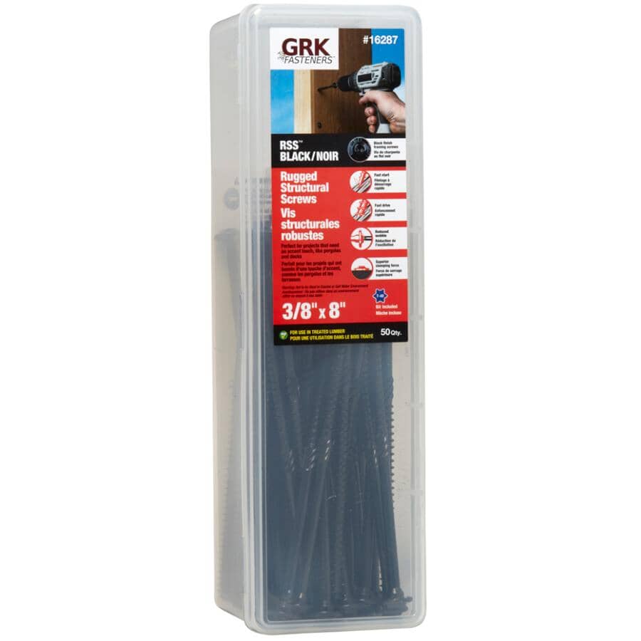GRK RSS388HP Structural Screws – 3/8" X 8" Rugged Fasteners, 50-Pack – Self-Tapping With Zip-Tip, Climatek Coating, Lag Screw Alternative