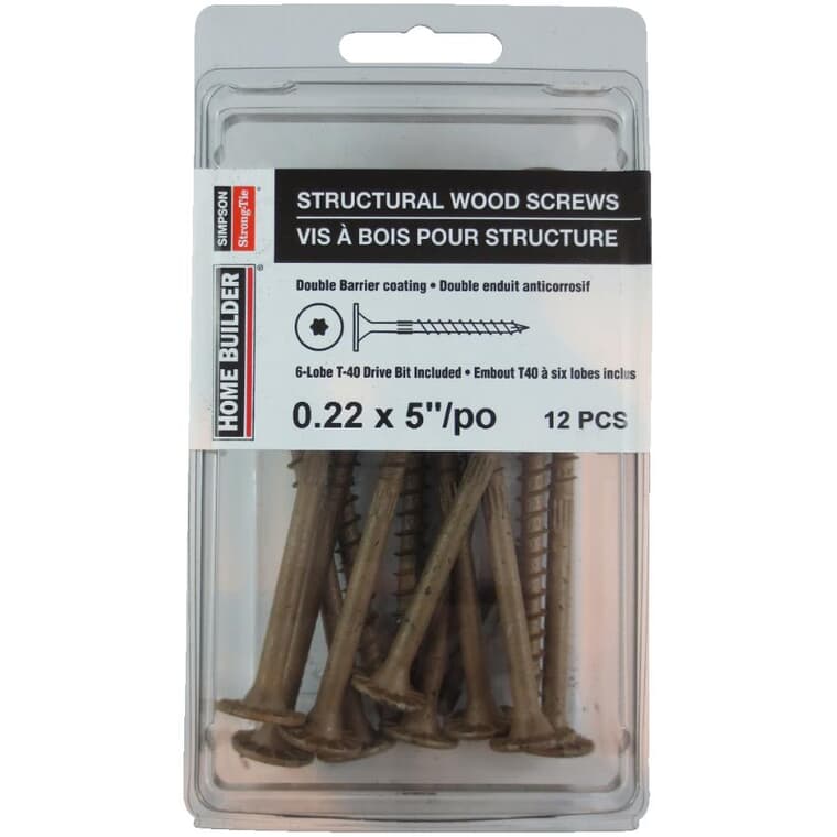5" Structural Wood Screws - 12 Pack