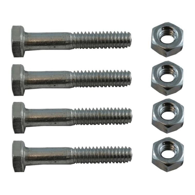 4 Pack 1/4" x 1-1/2" #2 Zinc Plated Hex Bolts, with Nut