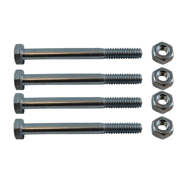 4 Pack 1/4" x 2-1/2" #2 Zinc Plated Hex Bolts, with Nut