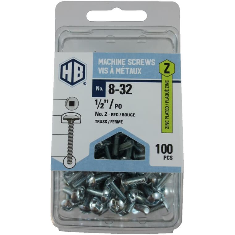 100 Pack #8-32 x 1/2" Zinc Plated Truss Head Machine Screws