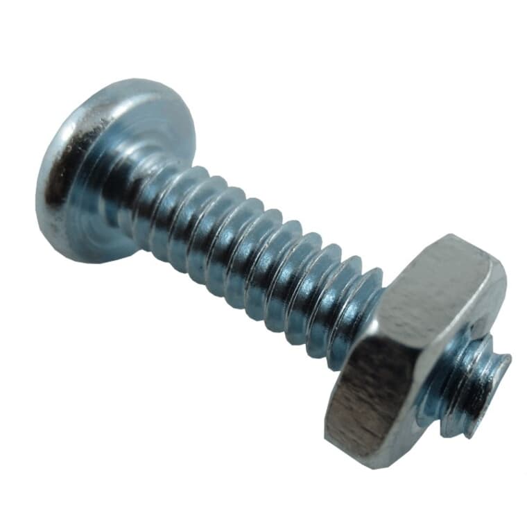 10 Pack 10-24 x 3/4" Zinc Plated Round Head Machine Screws, with Nuts