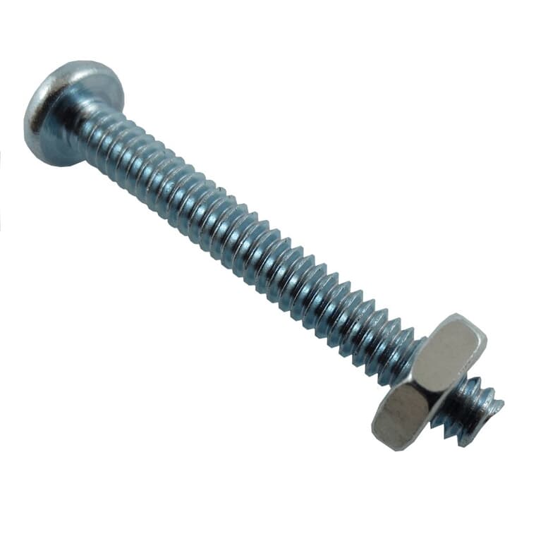 5 Pack 10-24 x 1-1/2" Zinc Plated Round Head Machine Screws, with Nuts